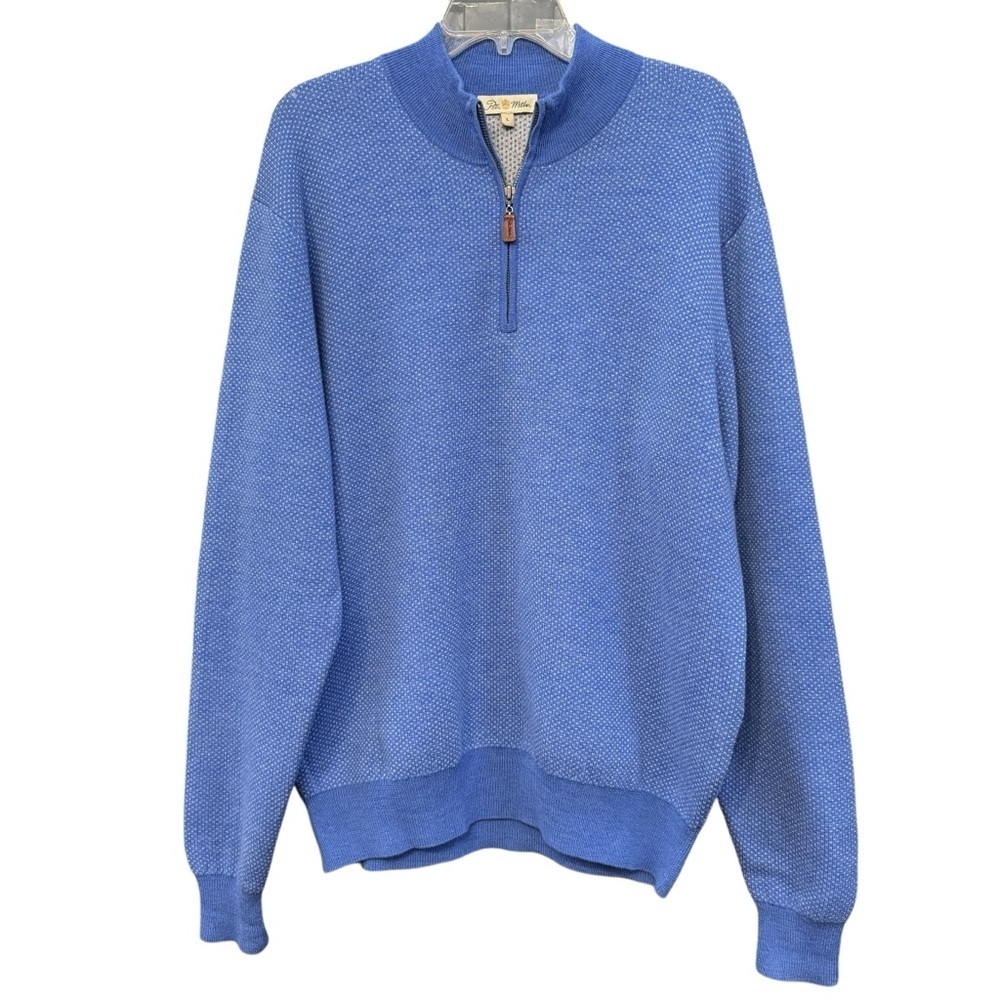 Peter Millar Merino Wool Blue 1/4 Zip Pullover Sweater Men’s Large READ